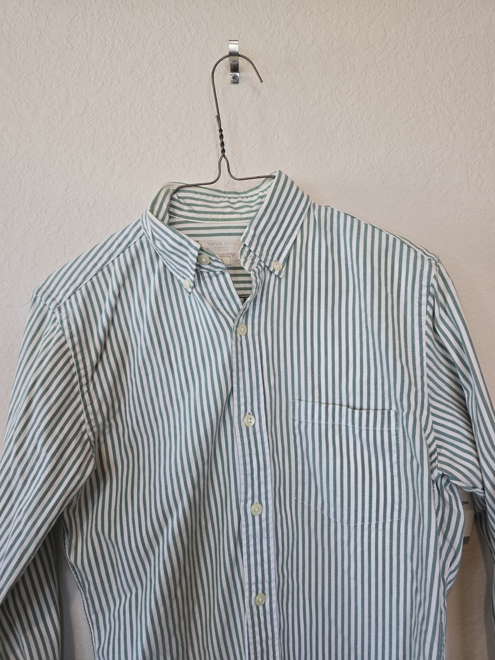 J. Crew Vintage Oxford Light Green and White Stripe Button-Down Shirt Sz XS - Picture 3 of 7